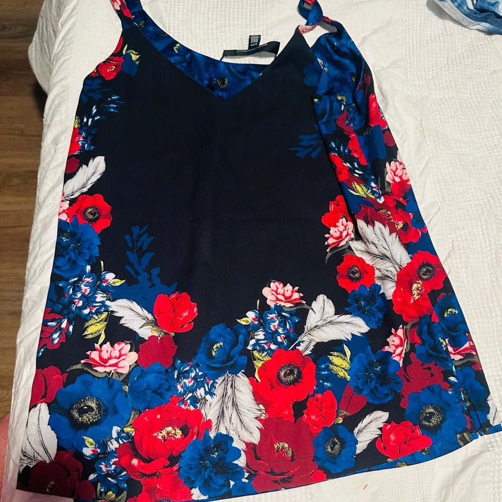 White House Black Market Floral Camisole - Red and Blue